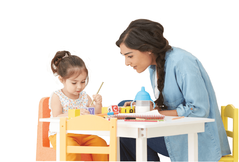 Mother & Her Child Playing While Sitting on the Table